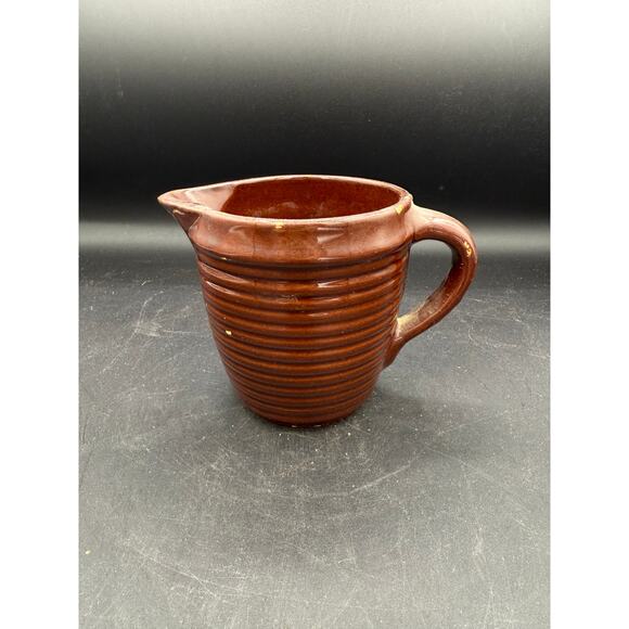 Vintage Western Stoneware Ribbed Brown Pottery Pitcher - Made in USA - Picture 10 of 10